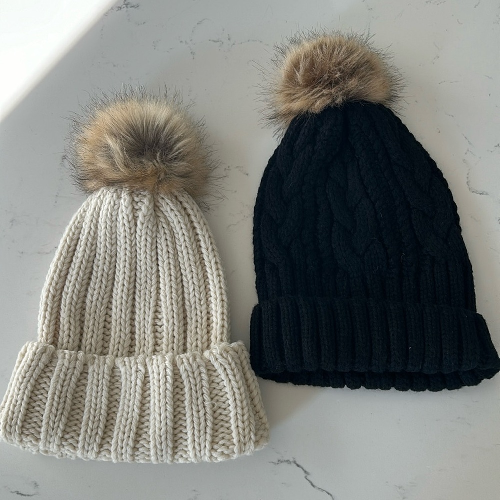 Two Beanies (Beige & Black)
